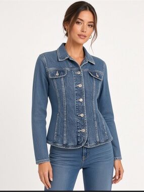 Women’s Fitted Blue Denim Jacket with Button Front